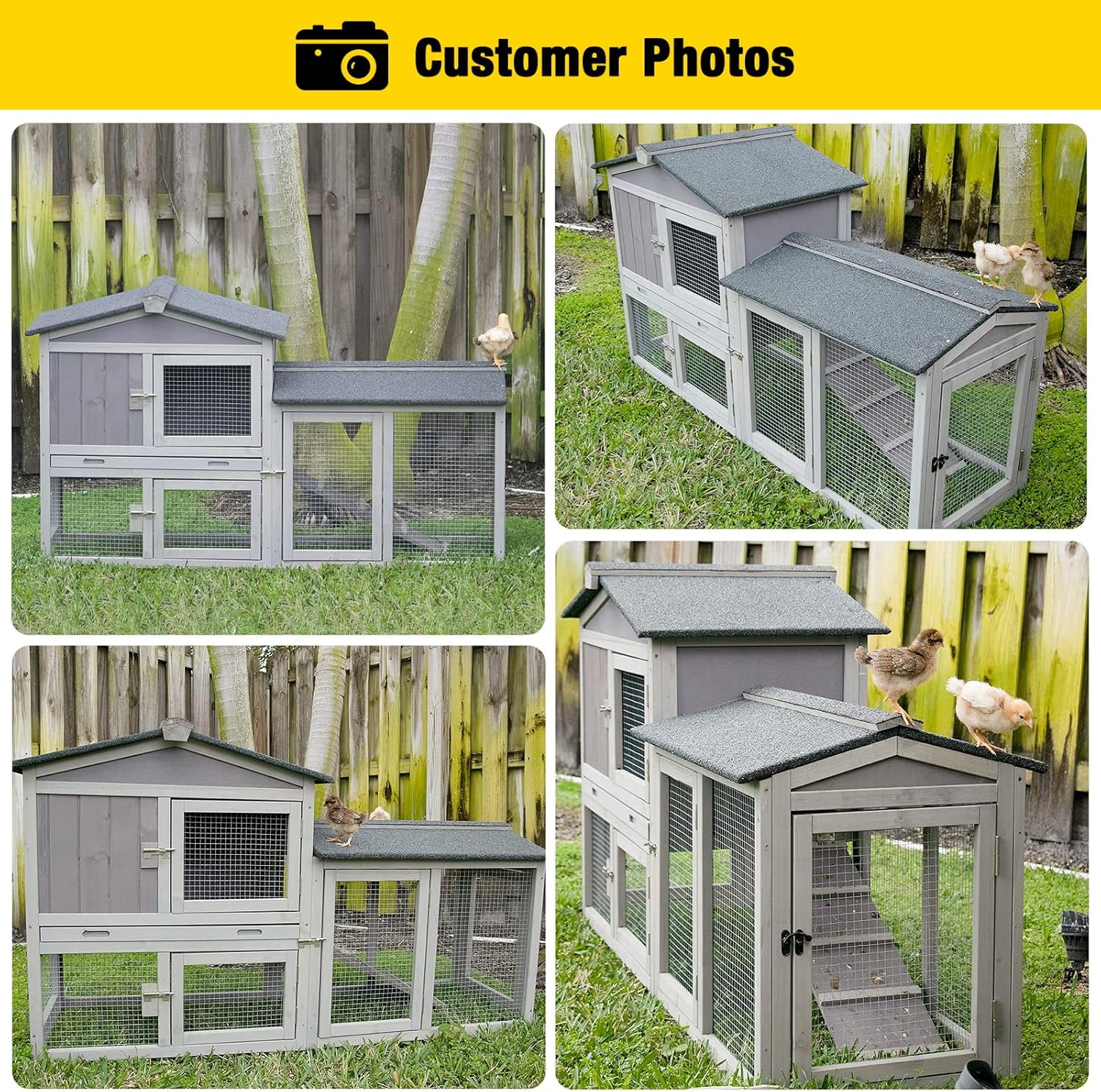 Aivituvin Chicken Coop for 2 Chickens, Wooden Duck House Outdoor Hen House Poultry Quail Cage-Expandable Design Rabbit Hutch No Leak Plastic Tray Bunny Cage Indoor
