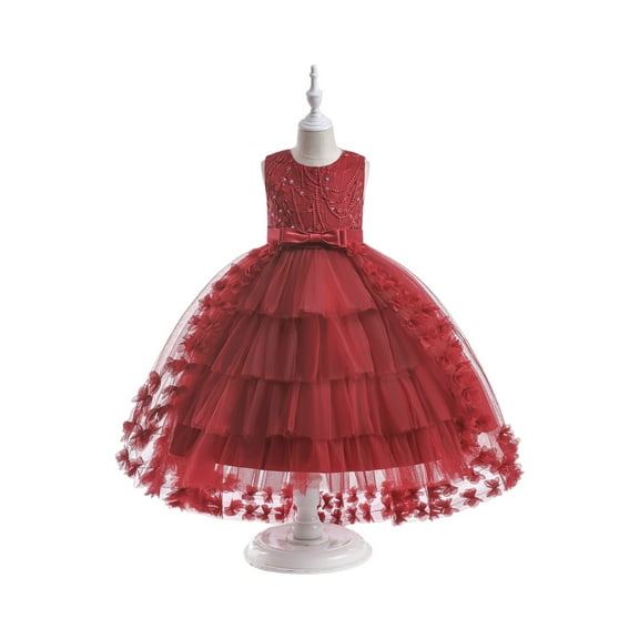 Little Big Girl Tulle Dress Vintage Flower Lace Princess Pageant Wedding Birthday Party Floor Long Formal Evening Gown