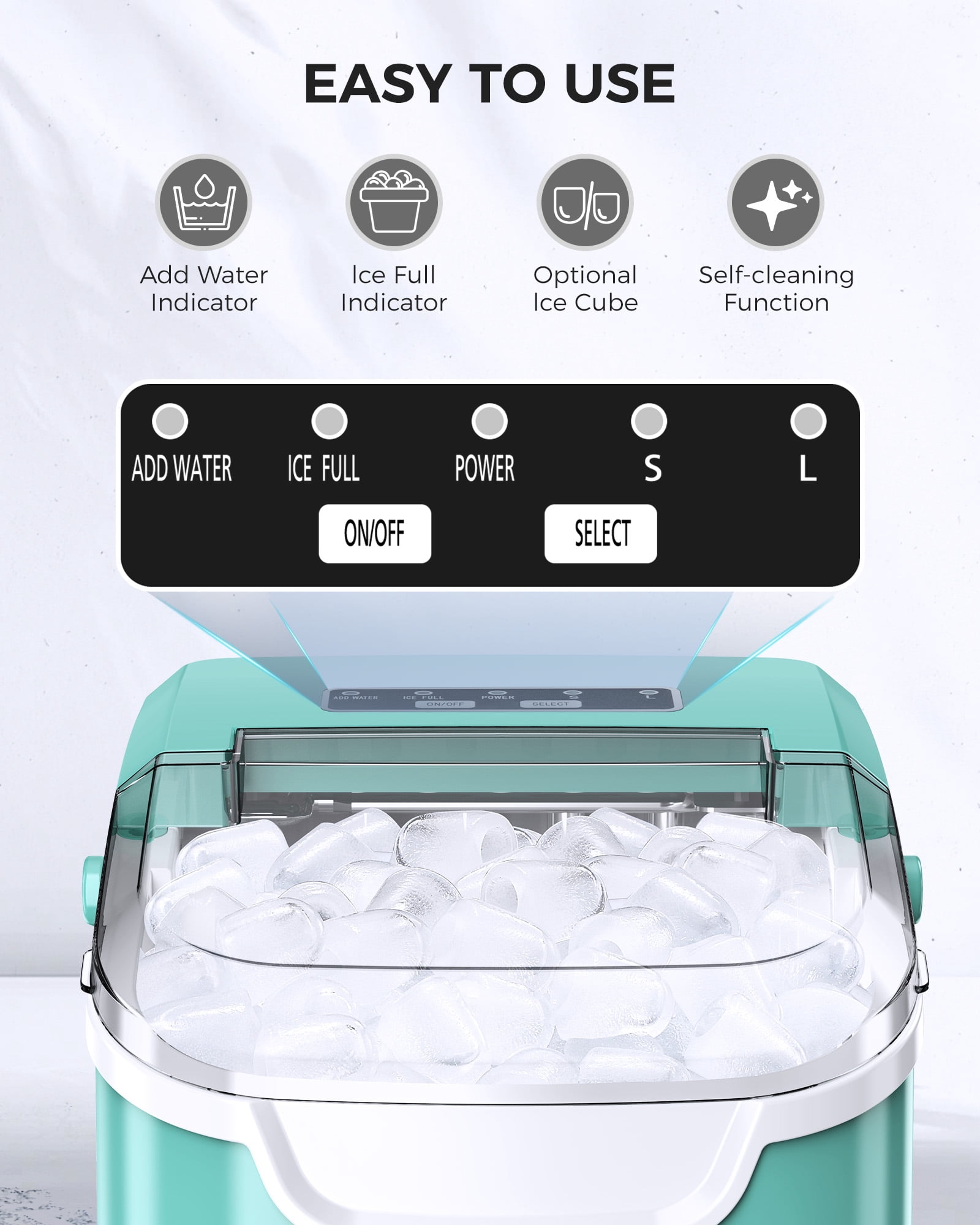 CRZOE Ice Maker Machine For Countertop, Portable Ice Maker Machine With Handel, Self-Cleaning Ice Maker, 26Lbs/24H, 9 Ice Cubes Ready In 8 Mins, For Home/Office/Kitchen