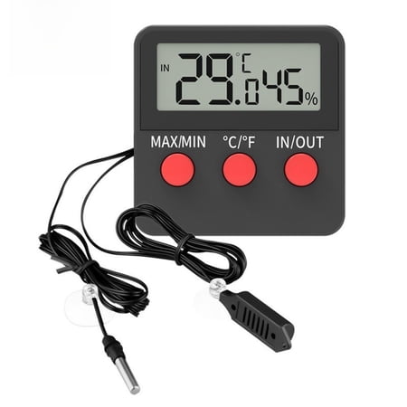Hygrometer Thermometer DTH74 with 1.5m Probe Cable and Dual Suction Cup Design for Reptile Terrariums and Incubation Monitoring