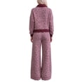 thumbnail image 3 of Szluipve 2 Piece Sets for Women Leopard Print 2 Piece Outfit Button Collar Long Sleeve Scalloped Hem Top High Waist Wide Leg Pants Casual Loungewear Tracksuit Set Wine M, 3 of 3