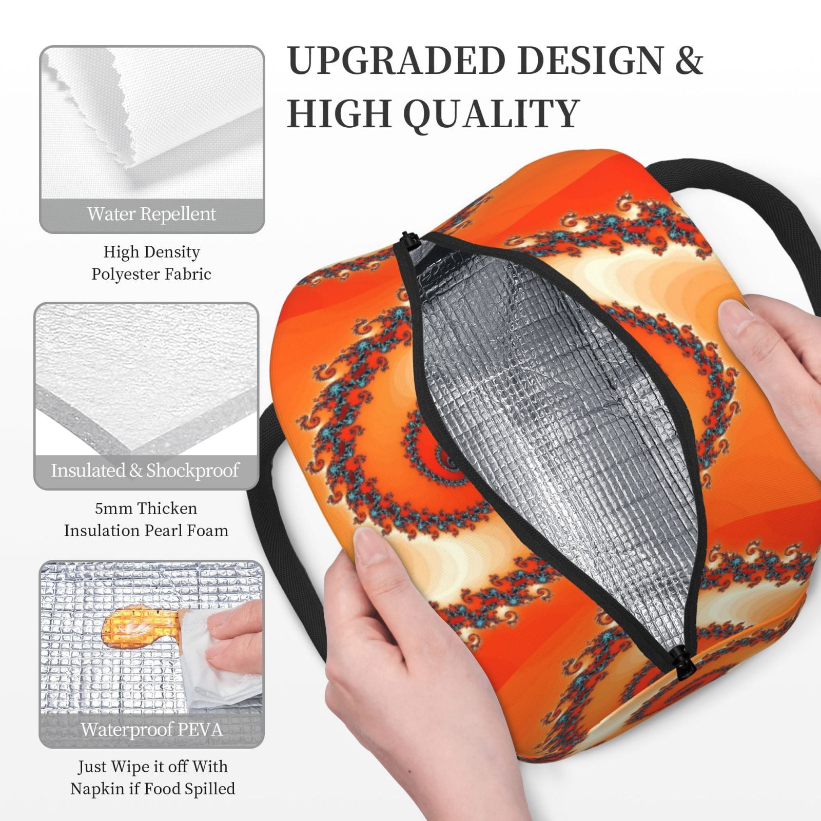 Xecao Orange Rotating Lunch Bag , an insulated, reusable tote bag perfect for adults of all genders, ideal for work, office, picnics and beach trips