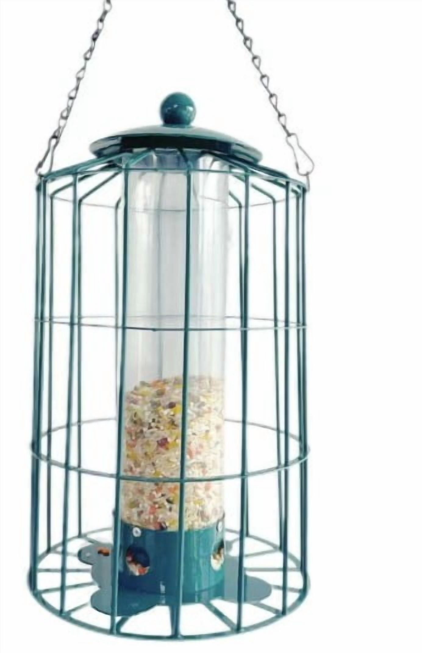 Diceymbol Squirrel Proof Cage Hanging Bird Feeder Outdoor Wild Bird Feeder With Clear Acrylic Reservoir Rustproof Metal Chain Feeder For Garden Patio Yard And Backyard Bird Watching