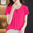 thumbnail image 2 of TaTaai Casual Fashion Women Top Solid Color Button Ruffle Short Sleeve Crew Neck Loose Fit Soft Breathable Pullover Daily Lounge Street Wear T Shirt Gift, 2 of 5