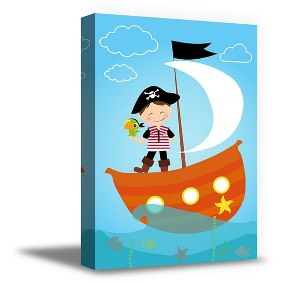 Awkward Styles Sailboat Canvas Decals Pirate Canvas Print Kids Room Wall Art Marine Picture Kids Play Room Wall Art Funny Pirates Art Newborn Baby Room Wall Decor Pirates Wallpapers Made in USA