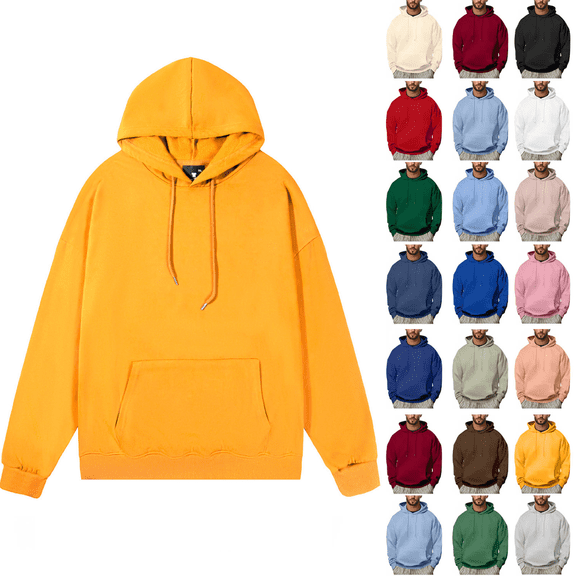 Mens Pullover Hooded Sweatshirt Relaxed Fit Midweight Long Sleeve Solid Athletic Sweat shirt with Pocket