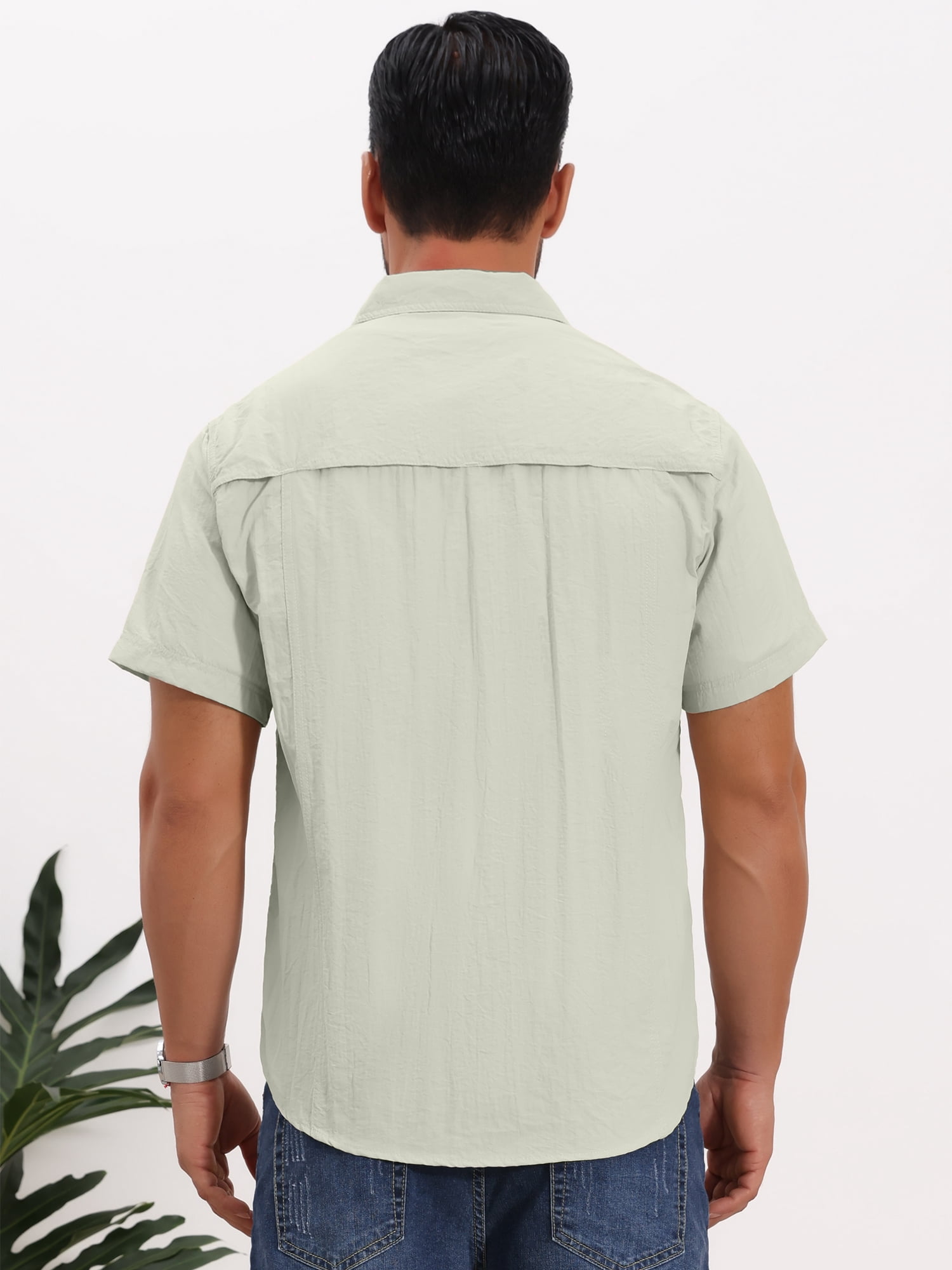 DARING DIVA Men's Solid Cargo Short Sleeve Button Down Utility Shirts M White