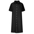 thumbnail image 4 of Joau Oversized Linen Dress for Women, Casual Buttons Down Roll-up Sleeve T Shirt Dress Loose Fit Flowy Maxi Long Dress Loungewear, 4 of 6