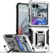 Military Grade Shockproof Hybrid Armor Case with Ring Grip for Motorola Razr 2025 / 2024 - Silver