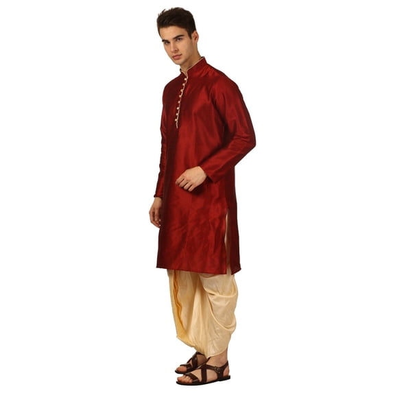 Mens Handmade Art Silk Loop Button Designer Kurta Dhoti Set/Mens Indian Sherwani