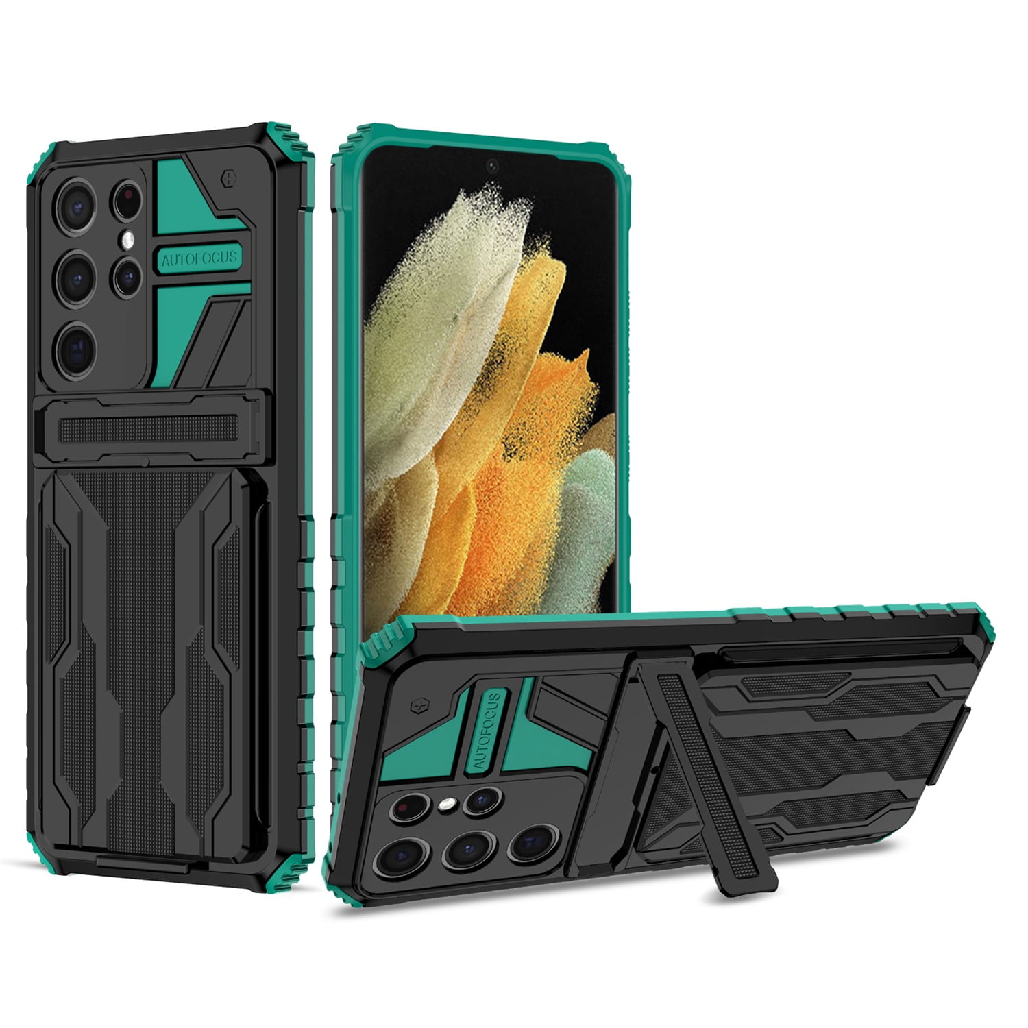TECH CIRCLE Galaxy S23 Ultra 5G Case, Dual-Layers Heavy Duty Rugged Shockproof Protective Card Slot Hidden Kickstand Military Grade Anti-Scratch Armor Case for Samsung Galaxy S23 Ultra 6.8", Darkgreen