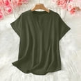 thumbnail image 5 of CBASIHI Womens Oversized Short Sleeve Tops- Summer Vintage V Neck Casual Basic T Shirts Army Green Size 2XL, 5 of 9