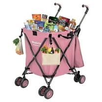 EasyGo Rolling Cart Folding Grocery Shopping Cart Laundry Cart with Wheels, Removable Canvas, 120lb Capacity, Pink