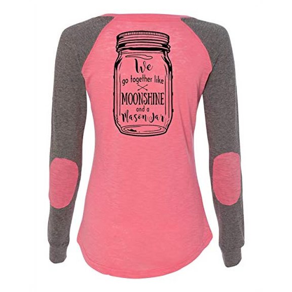 Moonshine and a Mason Jar Holiday Women's Patch Raglan Long Sleeve T-Shirt-Coral/Granite-XL