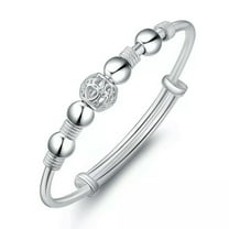 K-KED 925 Sterling Silver Round Ball Charms Cuff Bangle Bracelet Wedding Engagement-default