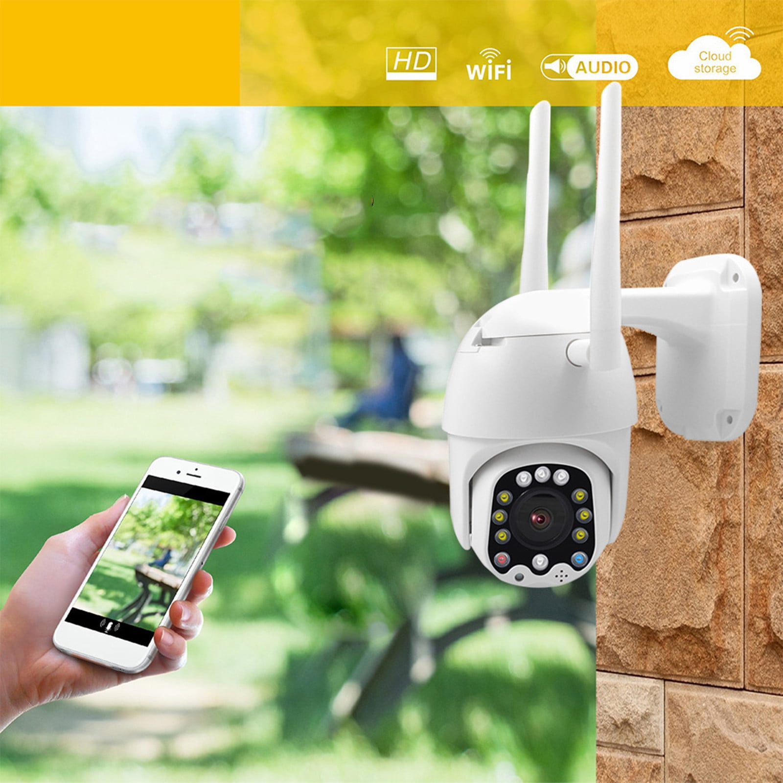 Fjofpr 12 Light Ball Machine Wireless Monitoring Camera Sound Alarm Mobile Phone Remote