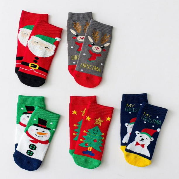 5 Pairs Kids Girls Boys Christmas Socks Soft Cotton Christmas Xmas ...