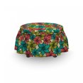 thumbnail image 3 of Floral Ottoman Cover, Exotic Flowers Aloha Summer, 2 Piece Slipcover Set with Ruffle Skirt for Square Round Cube Footstool Decorative Home Accent, Standard Size, Multicolor, by Ambesonne, 3 of 5