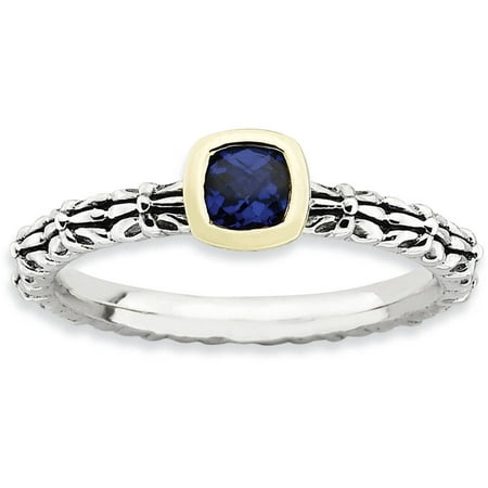 Stackable Expressions Checker-Cut Created Sapphire Sterling Silver and 14kt Gold Ring
