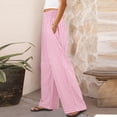 thumbnail image 6 of Women's Boho Chic Gingham Trousers with Elastic Smocked Waists and Flowy Wide Legs Cute Casual Trousers with Pockets Pink XL, 6 of 7