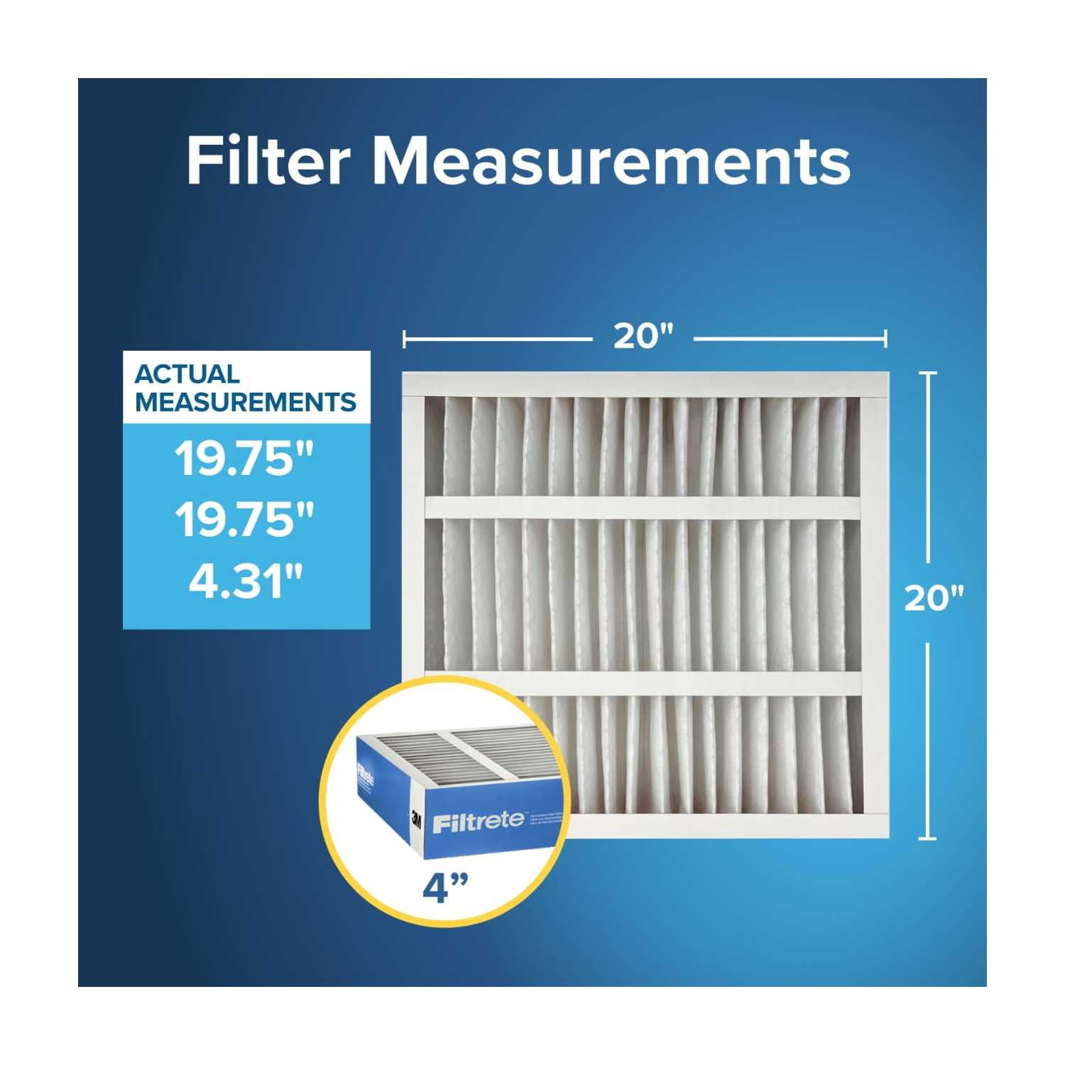 Filtrete 20x20x4 HVAC Furnace Air Filter, MPR 1900 MERV 13, Premium Allergen, Bacteria and Virus, 2 Filters