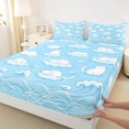 thumbnail image 3 of Manfei Cartoon Pet Fitted Sheet Queen, Cute Ocean Wave Bedding, Blue White, 3pcs, 1 Fitted Sheet and 2 Pillowcases, 3 of 6