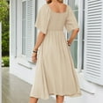 thumbnail image 5 of Cagogo Women's Summer Spring Casual Loose Empire Waist Maxi Long Sun Dresses Short Sleeve Flowy Swing Party Dresses Sexy V Neck Bowknot Going Out White Funaral Dresses, 5 of 5