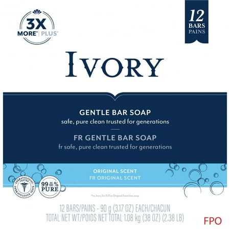 Ivory Bar Soap, Original Scent, for All Skin Types, 12 Count 3.17 oz