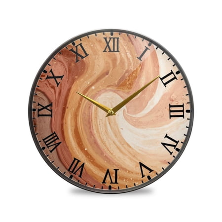 Round Clock Wall Clock Decorative Clock 9.5 Sizes Brown and Peach Swirling