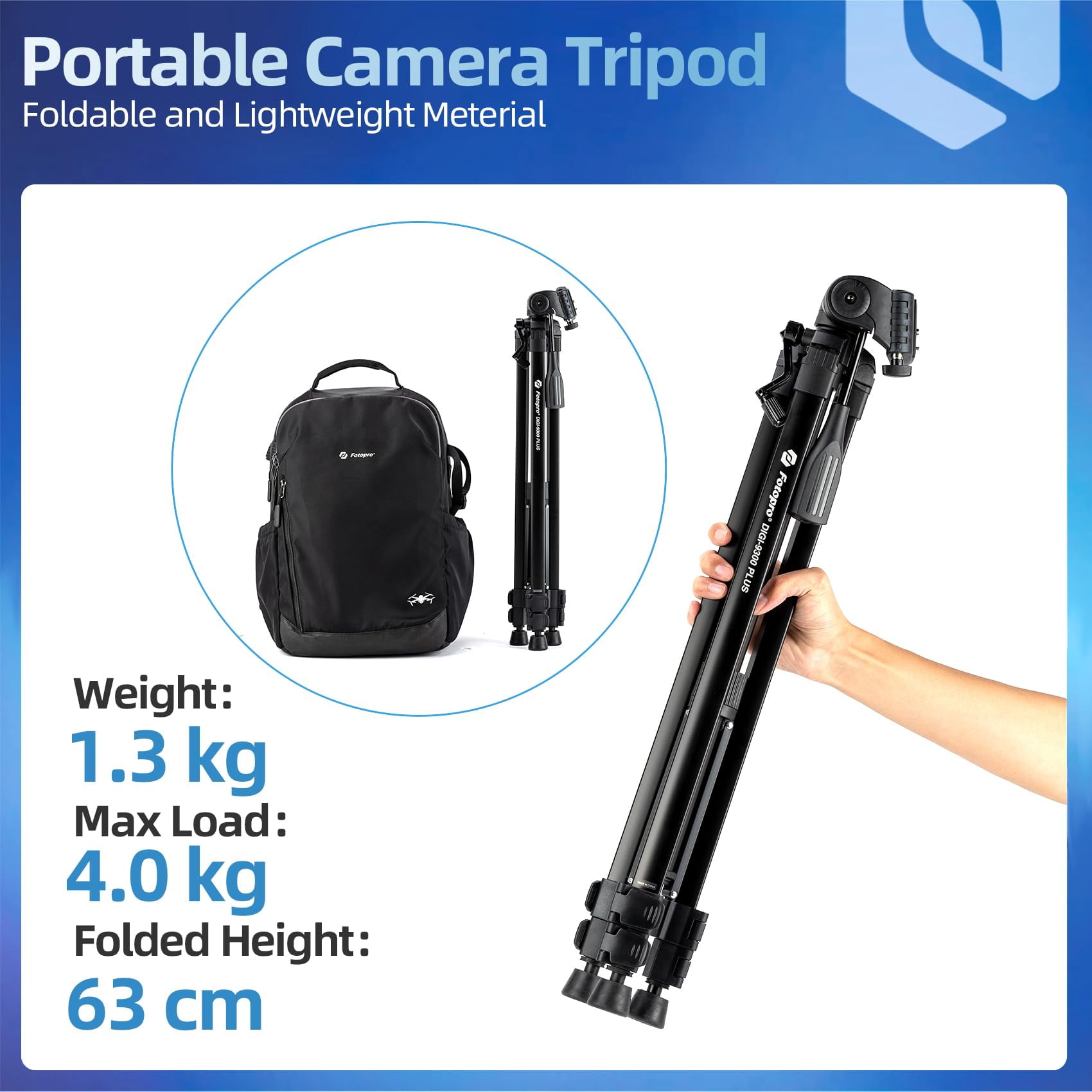 Fotopro Tripod for Camera, 71" Aluminium Pan Tilt Head Tripod Stand for Cameras Projector Webcam Spotting Scopes, Digi-9300 Plus