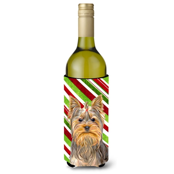 Candy Cane Holiday Christmas Yorkie / Yorkshire Terrier Wine Bottle Hugger