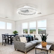 Ceiling Fans with Lights and Remote, 20 Low Profile Ceiling Fans, 3000-6000K Dimmable Modern Flush Mount LED Fan Light, Fandelier Ceiling Fan for Bedroom, Kitchen, Living Room, White