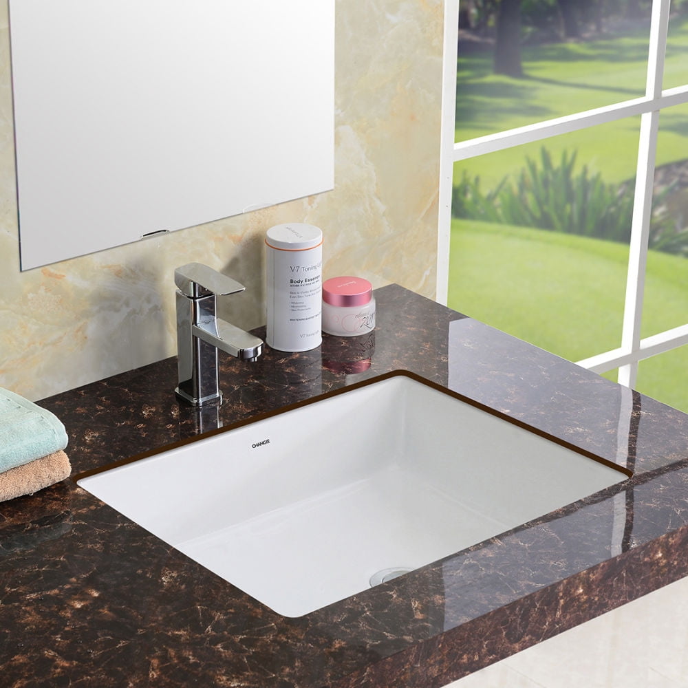 Kepooman 1637W Home Rectangular Lavatory Undercounter, Ceramic Sink for Bathroom, White, 17" x 13"