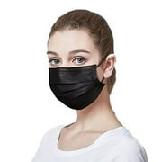 LUXSENZ Black Disposable Face Masks Breathable Dust Mask with Stretchable Earloops Black Face Mask, Pack of 50