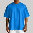 thumbnail image 2 of MNCEKFOD T Shirts for Mens Oversized Crew Neck Tshirts Large Size Round Shoulder Sleeve Relaxed Fit Mens Tops Blue L, 2 of 4