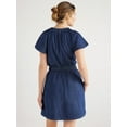 thumbnail image 3 of Free Assembly Women's Fit and Flare Denim Mini Dress with Flutter Sleeves, Sizes XS-XXL, 3 of 6