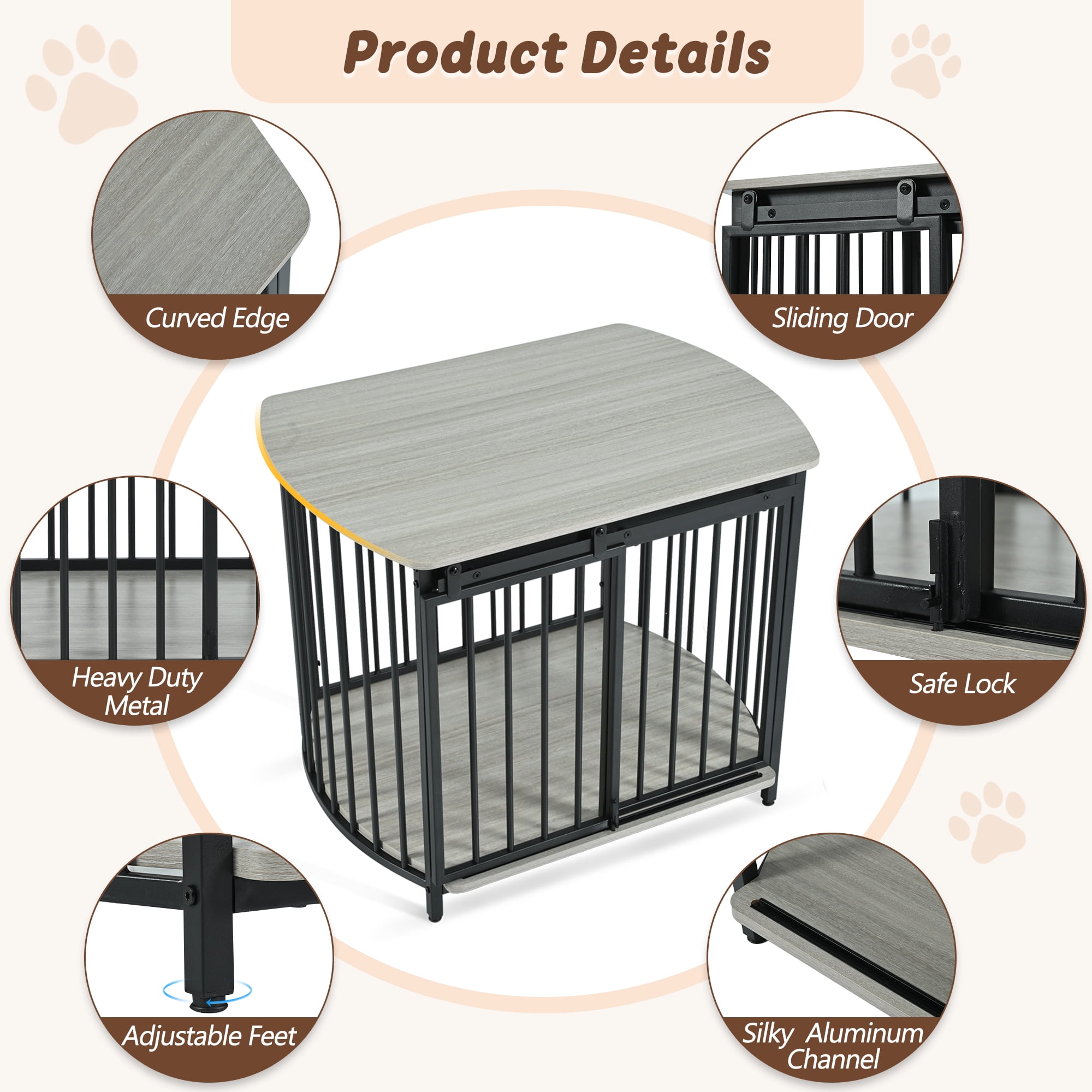 Modern Dog Crate End Table with Double-Doors 31.5" Dog Crate for Small and Medium Dogs, Wooden Cage Indoor Kennel Furniture