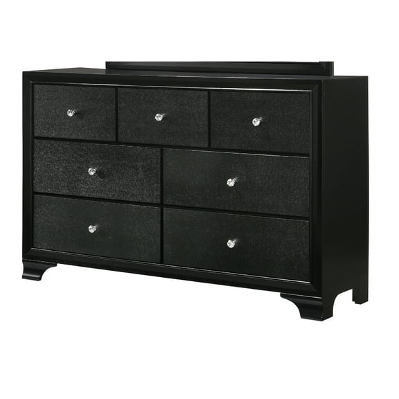 Modern Glam Dresser, 7 Drawers, Black Crocodile Embossed, Wood