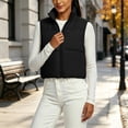 thumbnail image 4 of Zylanna Women's Cropped Puffer Vest, Full Zip Lightweight Sleeveless Stand Collar Quilted Warm Outerwear Layering Gilet Black, 4 of 7