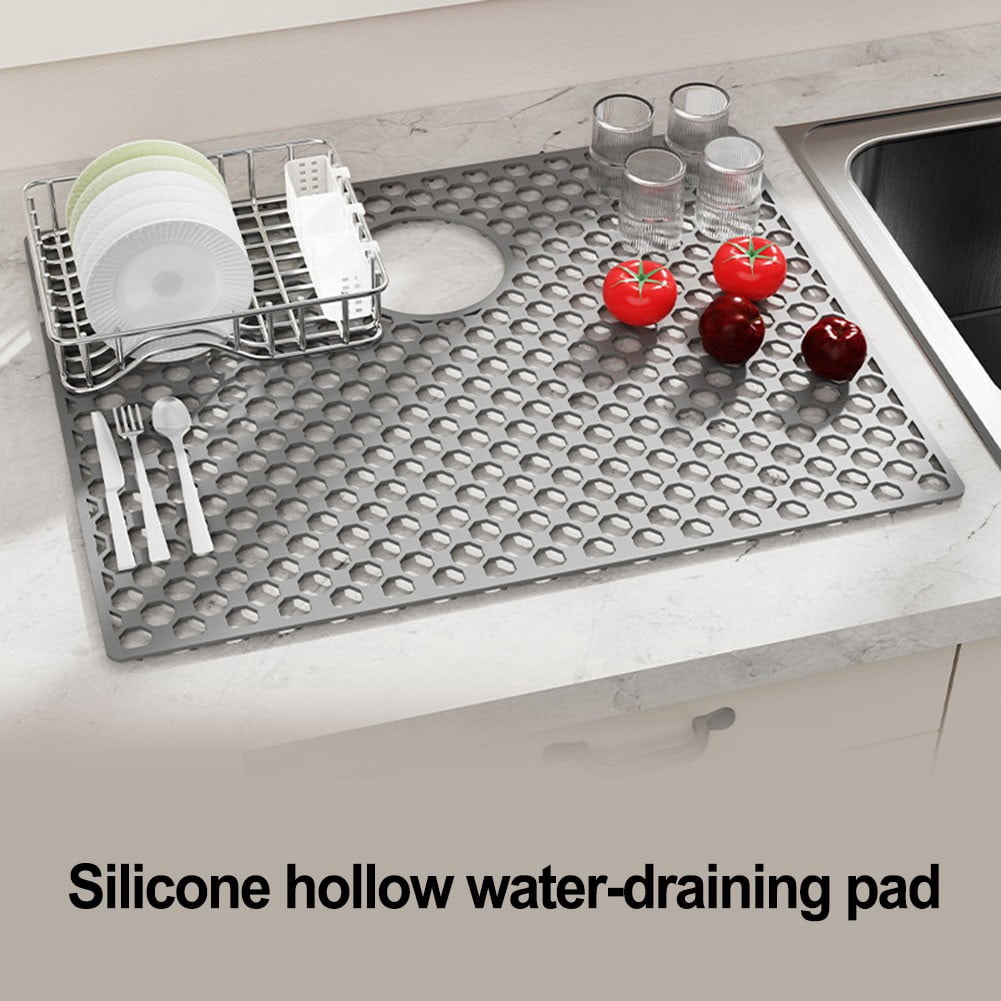 Silicone Sink Mat For Kitchen Nonslip Heat Resistant Design With Center Drain