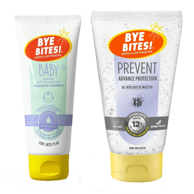 Duopack Bye Bites repelente de Mosquitos e insectos Gel Prevent 12 hrs protección + crema Baby piel Sensible 75ml BYE BITES