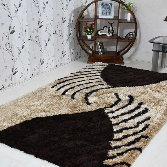 Rugsotic Carpets Hand Tufted Shag Polyester Eco-Friendly Area Rugs - 4'x6', Rectangle, Beige Brown, Plain Solid Design, High Pile Handmade Anti Skid Rugs for Living Room, Bed Room K00063