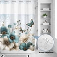 thumbnail image 2 of No Hook Shower Curtain, Teal Tulip Butterfly Shower Curtains for Bathroom with See Through Top Window, Beige Turquoise Floral Blue Coastal Waterproof & Washable Bath Curtain 60"x72", 2 of 9