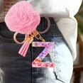 thumbnail image 2 of COM1950s Key Chains Women Cute- Letter Keychain,Letter A-Z Keychain Crystal Pink with Ball Pom Pom Key Ring for Women Backpack Handbags Cute Pendant,Llaveros Para Mujer, 2 of 5