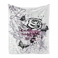 thumbnail image 1 of Rose Soft Flannel Fleece Throw Blanket, Abstract Rose with Butterflies Nostalgic Victorian Design Forever Love Theme, Cozy Plush for Indoor and Outdoor Use, 60" x 80", Pale Mauve Pink, by Ambesonne, 1 of 6