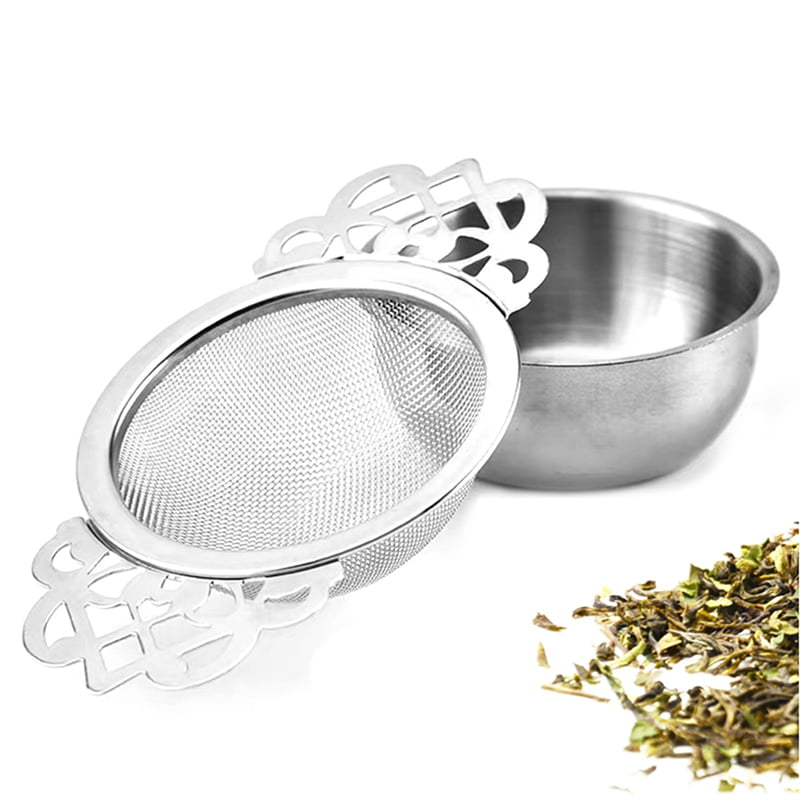 Stainless Steel Tea Strainer With Drip Bowl Double Ear Mesh Infuser Filter FIHXG 