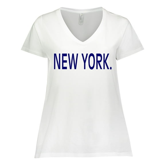 Inktastic New York in Blue Text Women's Plus Size V-Neck T-Shirt