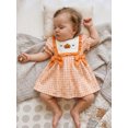 thumbnail image 4 of RUINIXCW Toddler Baby Girl Halloween Dress Outfit Infant Baby Girl Summer Fall Gingham Plaid Dress Clothes Cute Pumpkin Embroidery Puff Short Sleeve A Line Dress, 4 of 9