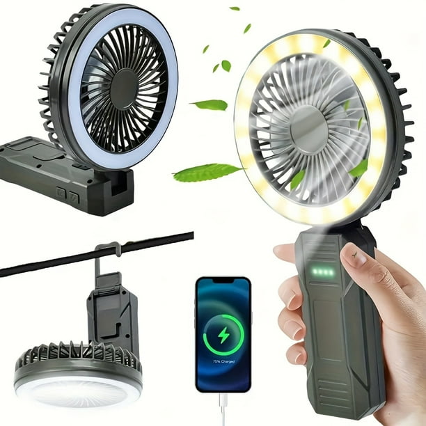 1pc Summer Handheld USB Fan Light, 4-speed Strong Wind Power; Warm Light, Handheld, Hanging, Standing, 90 Degrees Adjustable, for Outdoor Camping, Hiking, Riding Fishing, Powerbank