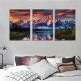 thumbnail image 3 of Nawypu Sunset Landscape Canvas Wall Art Decor Snow Mountain Forest River Nautre Canvas Picture Prints Artwork Bedroom Bathroom Office Home Decor Framed Ready to Hang 12''x16''X3 Panels, 3 of 4